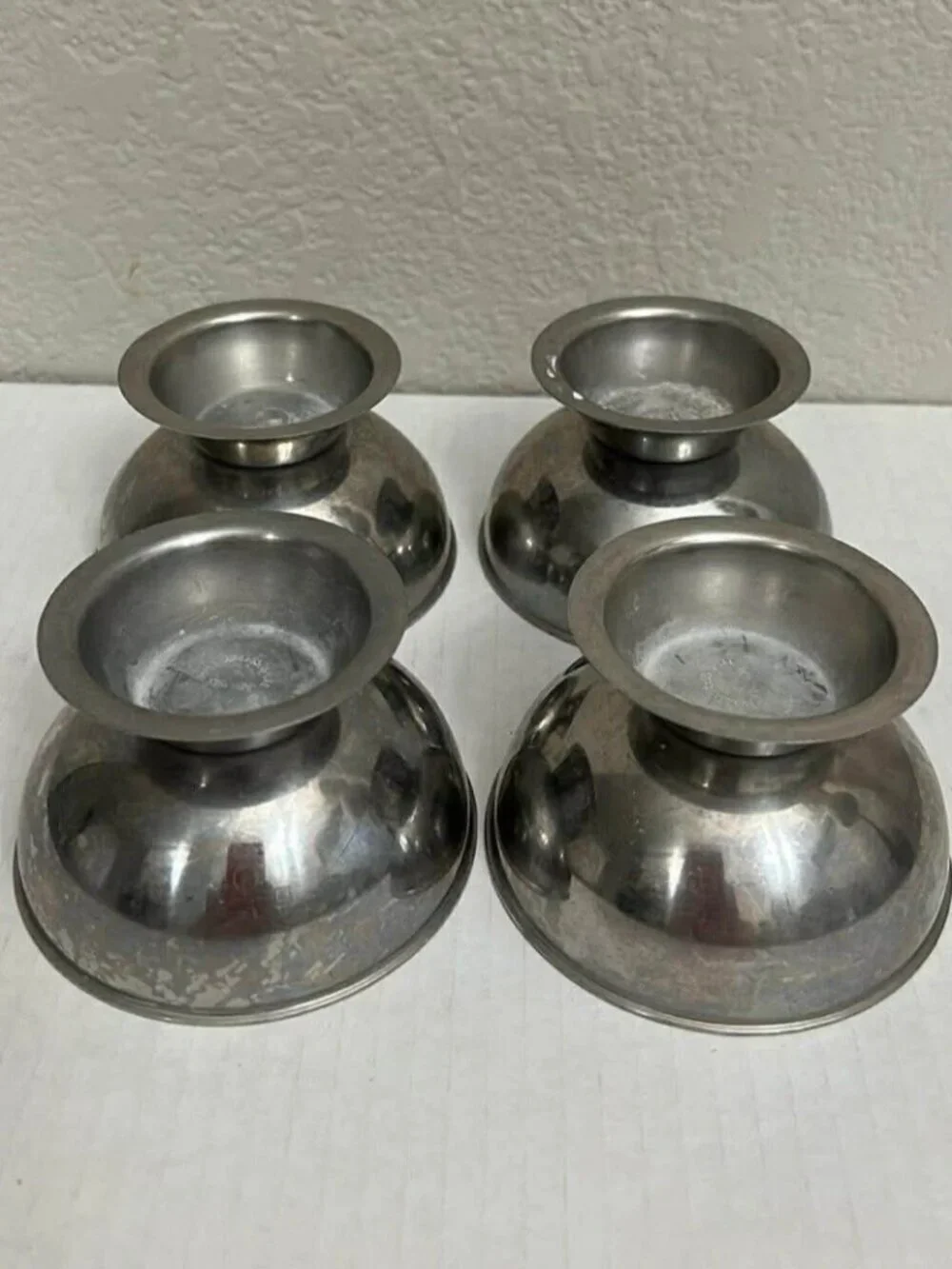 Vintage Set of 4 Stainless steel Desert Ice Cream Sherbert Footed Bowl Dishes